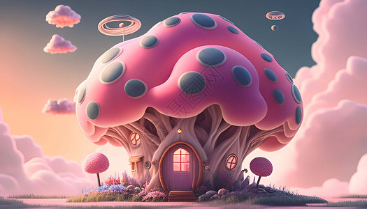 蘑菇树屋背景图片