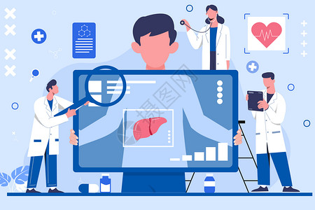肝功能检查全国爱肝日医生检查身体插画