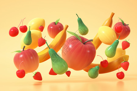 吃梨子水果悬浮场景设计图片