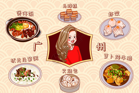 卡通广州美食背景图片