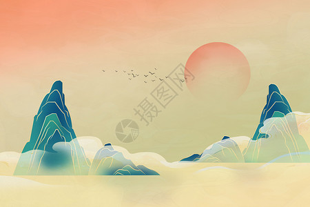 中式山水背景设计图片