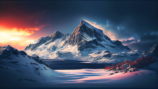 雪山照片雪山旅游风景插画