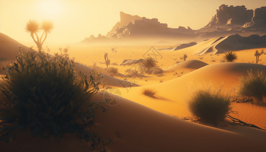 沙漠日落美景沙丘背景图片