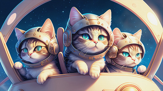 金属动物星际探索的小猫咪插画