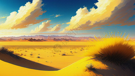 金色沙子金色沙漠风景插画