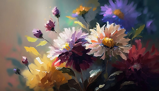 绚丽的花朵美丽花园油画插画高清图片素材