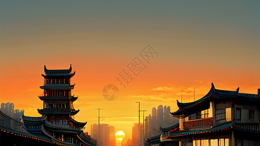 夕阳楼宇背景图片