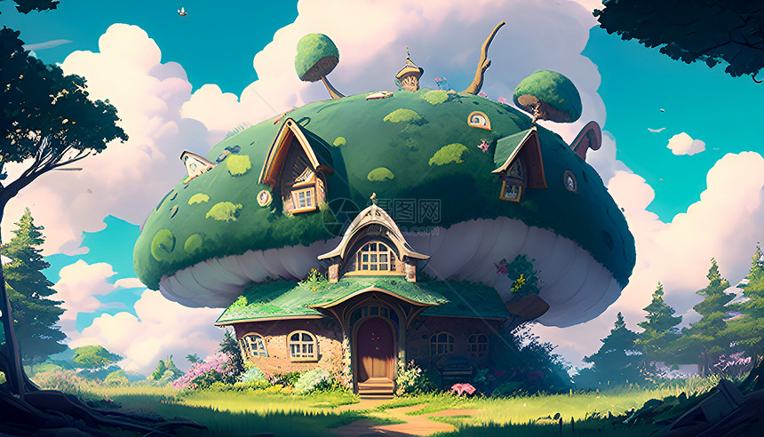 大绿色蘑菇房子图片