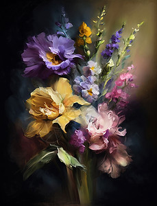 花卉油画印象派背景图片