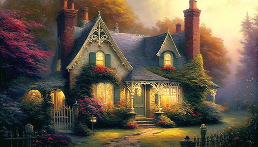 复古房子油画背景图片