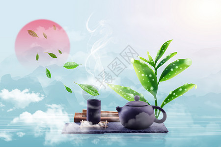山水茶文化背景图片