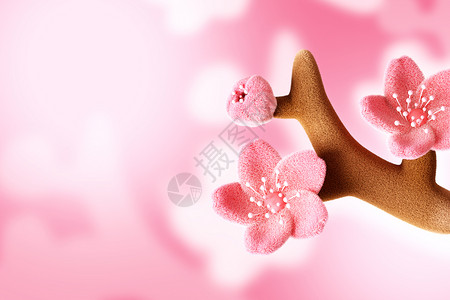 水彩风樱花背景粉色3D毛绒风樱花背景设计图片