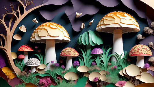 蘑菇剪纸工艺背景图片