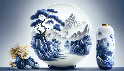 中式陶瓷绘画高清图片