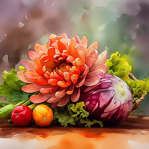 花朵和蔬菜背景图片