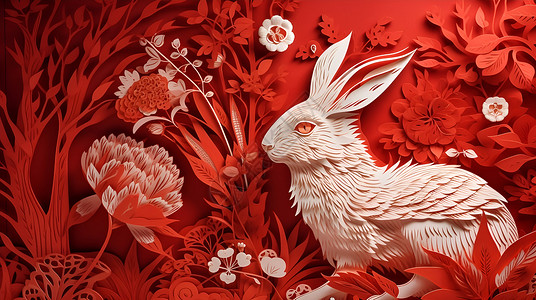 剪纸兔兔插画兔纸高清图片