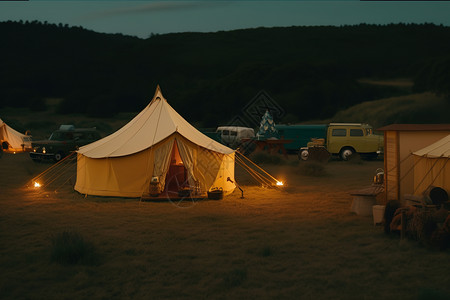 夜晚的帐篷图片