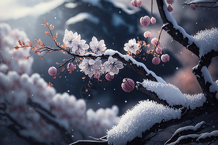 雪天梅花背景图片
