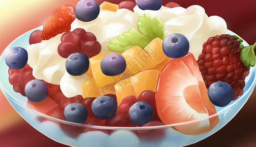 酸奶水果沙拉水果碗插画