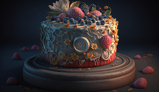 奇幻莓果蛋糕插画