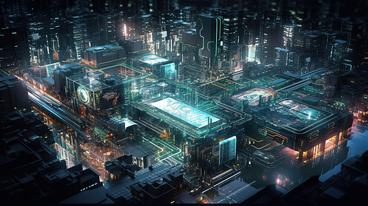 科幻芯片城市背景图片