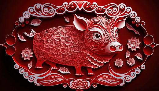 精美红猪雕刻图片