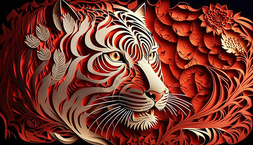 红色老虎雕刻图片