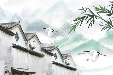 苏州庭院水墨江南意境风背景设计图片