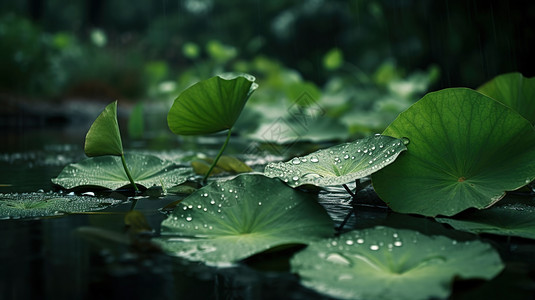 植物照片雨后荷叶插画