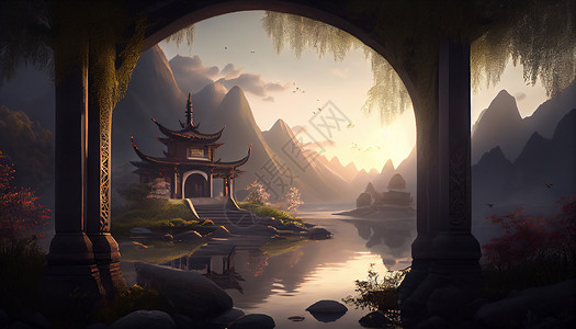 中式风景绘画背景图片