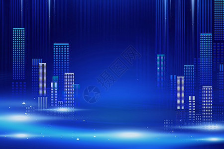 科技色块背景蓝色大气科技城市背景设计图片