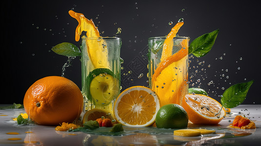 夏日饮品橙汁健康果汁插画