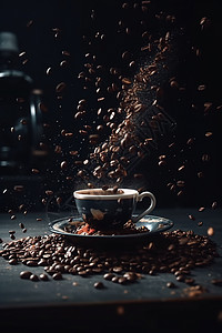 黑色背景下散落的咖啡豆背景图片
