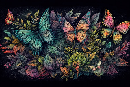 彩色丛林蝴蝶背景图片