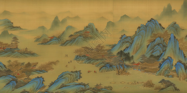 青山江滩水墨山水画插画