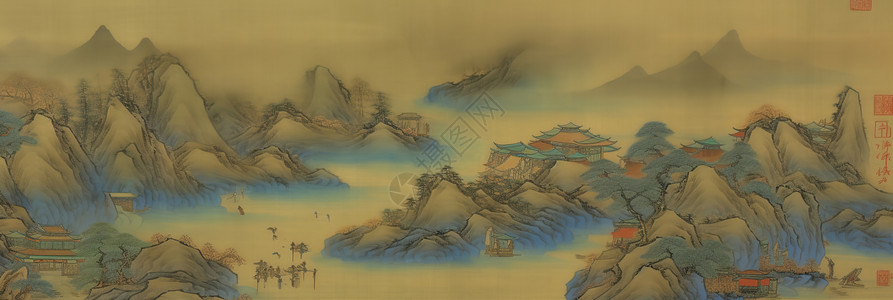 一座山山水背景插画