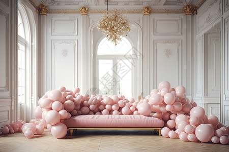 粉色沙发家居气球装饰高清图片