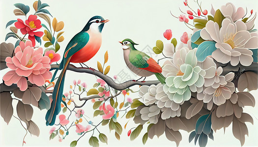 中式水墨花鸟绘画背景图片