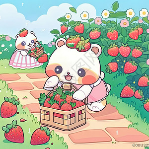 草莓熊可爱熊和花朵插画插画