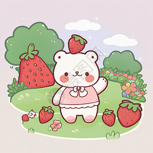 草莓熊收获插画