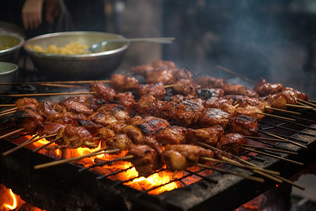 炸串烤肉美食背景