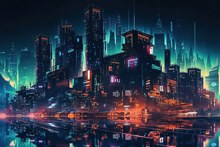 黑夜下的科技城背景图片