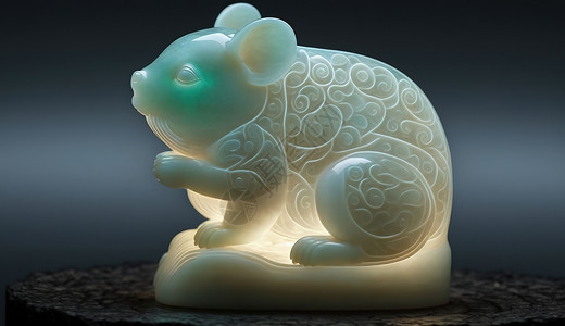 玉石雕刻素材玉石老鼠雕像插画