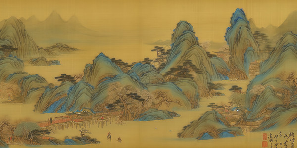 文玩核桃风景彩绘插画