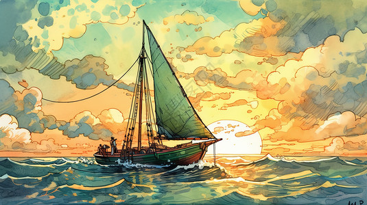 帆船浮世绘风格图片