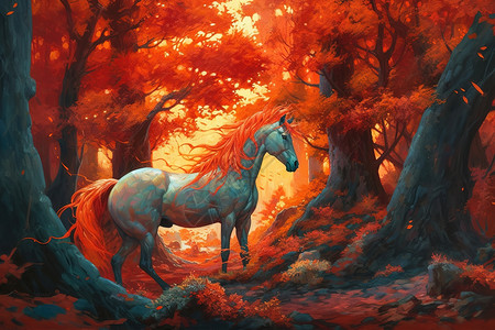 红树森林红树林里的骏马插画