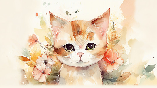 水彩可爱小猫图片