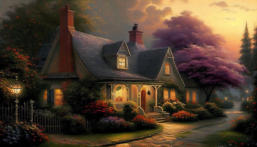 复古房屋油画背景图片