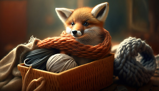 毛线篮子里的狐狸背景图片