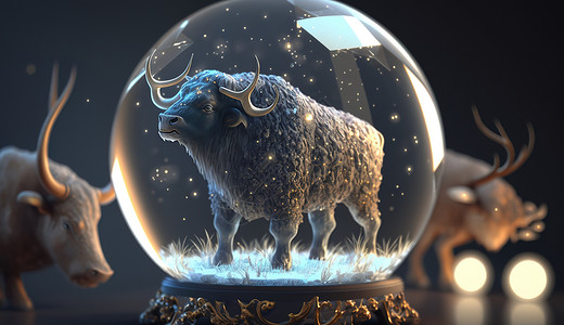 山羊立体雕塑水晶球背景图片